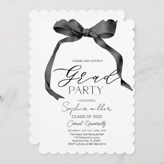 Black Bow Afstuderen, minimalistisch zwart-wit Kaart (Voorkant / Achterkant)
