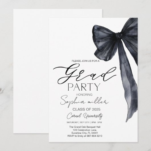 Black Bow Afstuderen, minimalistisch zwart-wit Kaart (Voorkant / Achterkant)