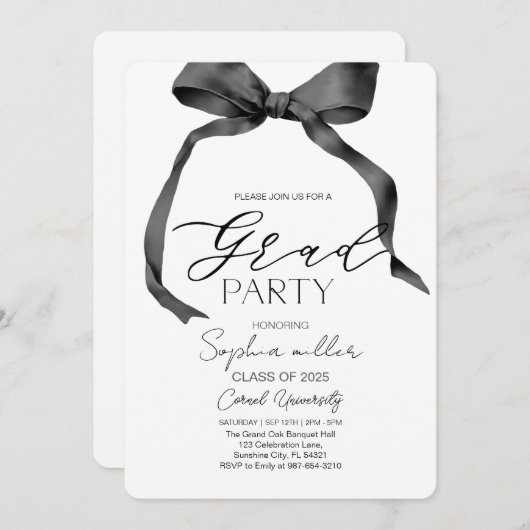 Black Bow Afstuderen, minimalistisch zwart-wit Kaart (Voorkant / Achterkant)
