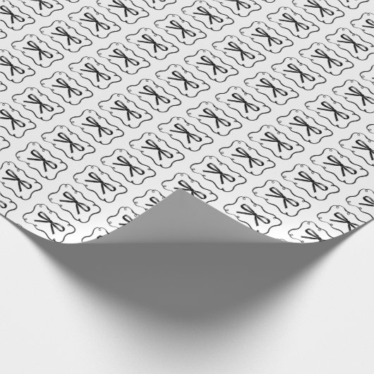 Black Bow and Curly Ribbon Frame Chic Whimsical Cadeaupapier (Hoek)