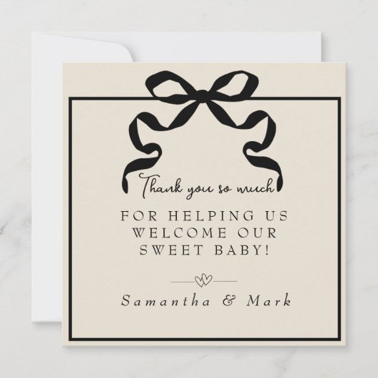 Black Bow Arbeid & Levering NICU Ziekenhuis Bedankkaart (Voorkant)