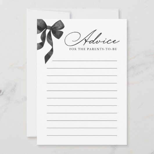 Black Bow Baby shower Advies Kaart (Voorkant)
