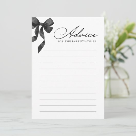Black Bow Baby shower Advies Kaart (Staand voorkant)