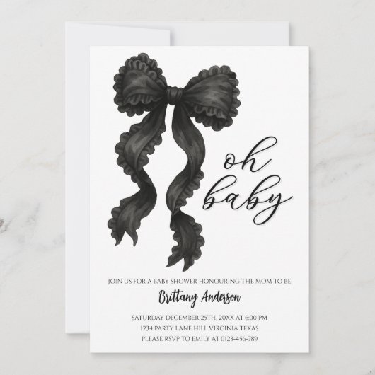 Black Bow Baby shower Coquette Bow Kaart