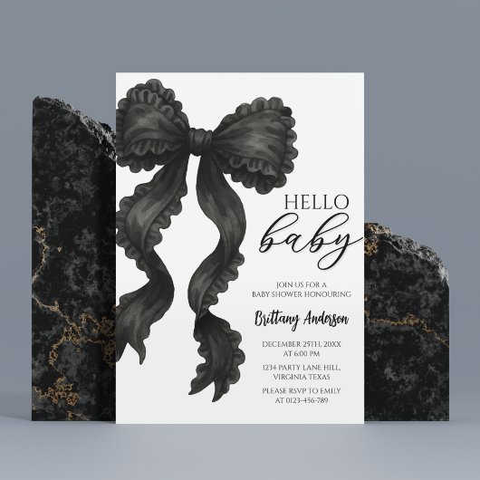 Black Bow Baby shower Coquette Ribbon Invitation Kaart