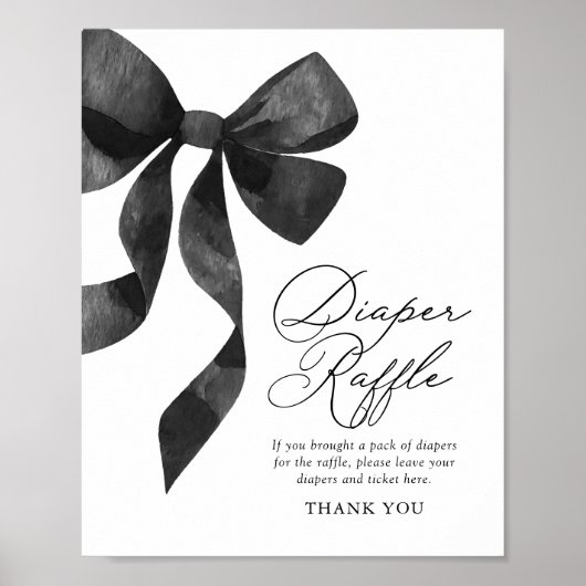 Black Bow Baby Shower Diaper Raffle Sign Poster (Voorkant)