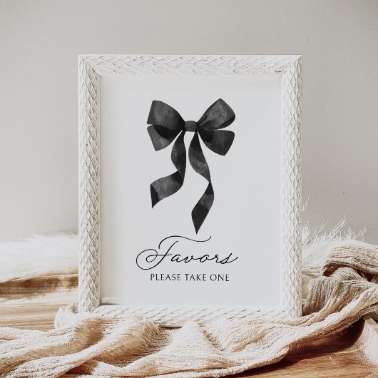 Black Bow Baby shower Favors Sign Poster