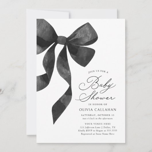 Black Bow-Baby shower Kaart (Voorkant)