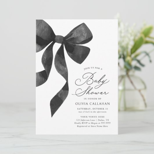 Black Bow-Baby shower Kaart (Staand voorkant)