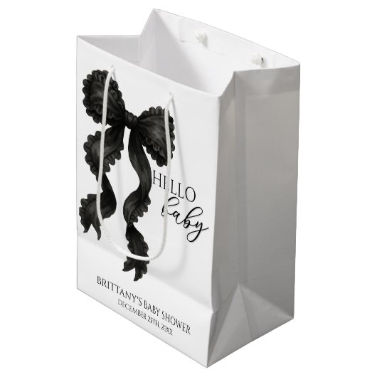 Black Bow Baby shower Modern Medium Cadeauzakje (Voorkant Gekanteld)