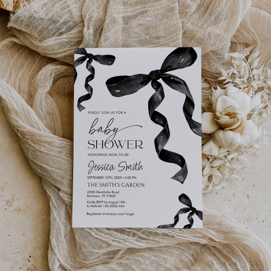 Black Bow Baby shower Uitnodiging