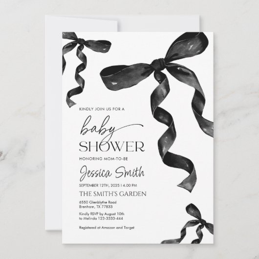 Black Bow Baby shower Uitnodiging (Voorkant)