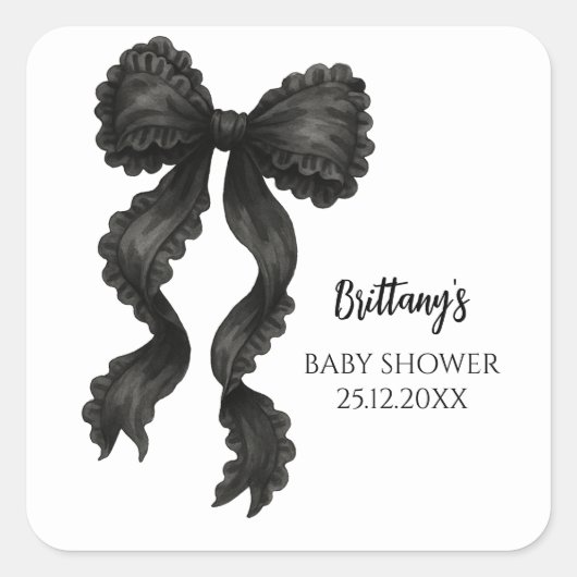 Black Bow-Baby shower Vierkante Sticker (Voorkant)