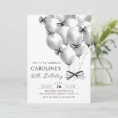 Black Bow Balloons Verjaardag Uitnodiging (Staand voorkant)
