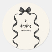 Black Bow Birthday Any Age  Ronde Sticker (Voorkant)