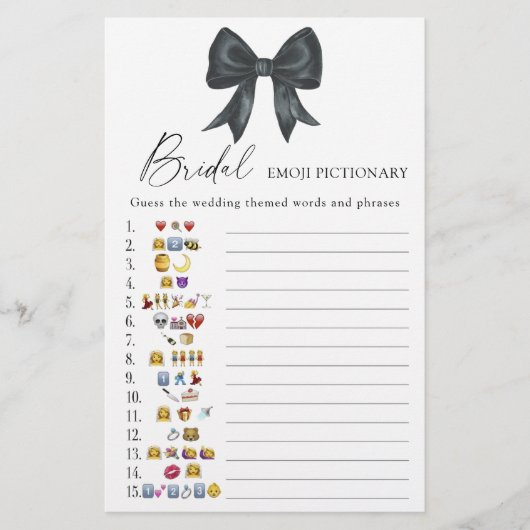 Black bow Bridal shower emoji pictionary (Voorkant)