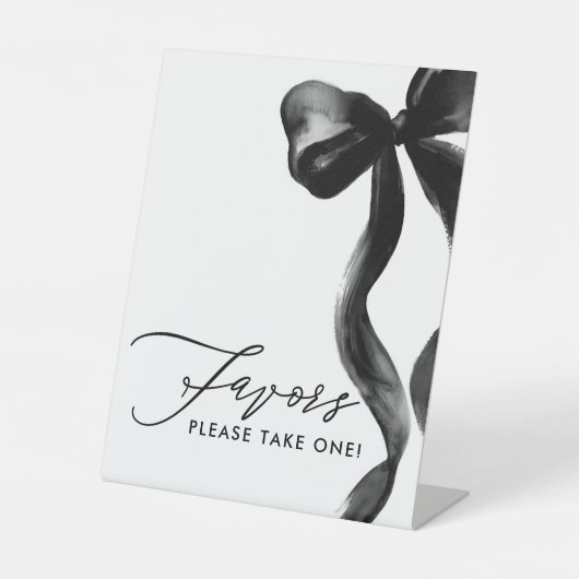 Black Bow Bridal Shower Favors Reclamebord Met Voetstuk (Voorkant)