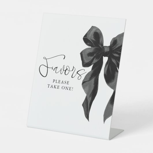 Black Bow Bridal Shower Favors Reclamebord Met Voetstuk (Voorkant)