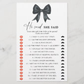 Black bow bridal shower He said she said game (Voorkant)