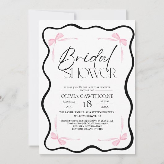 Black Bow  Bridal Shower Invitation Kaart (Voorkant)