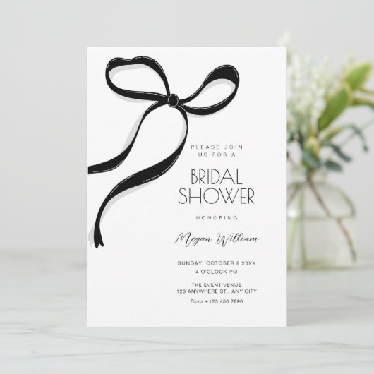 Black bow bridal shower kaart (Staand voorkant)