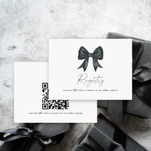 black Bow bridal shower QR code for registry Informatiekaartje