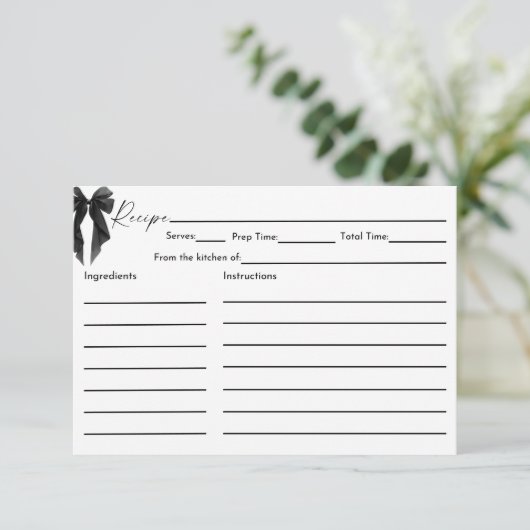 Black Bow Bridal Shower Recipe Card Informatiekaartje (Staand voorkant)