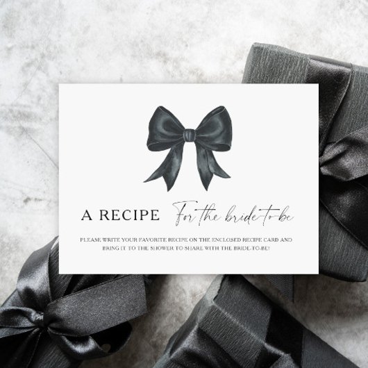 Black bow bridal shower Recipe for the bride to be Informatiekaartje