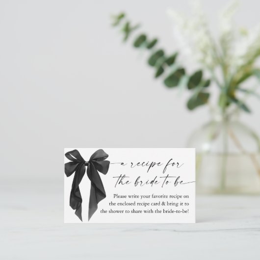 Black Bow Bridal Shower Recipe Request Informatiekaartje (Staand voorkant)