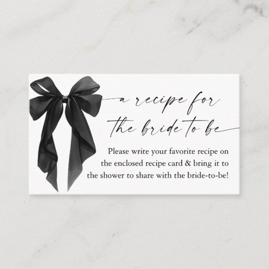 Black Bow Bridal Shower Recipe Request Informatiekaartje (Voorkant)