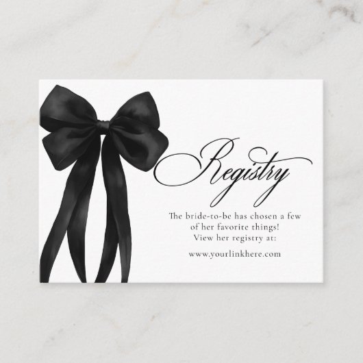 Black Bow Bridal Shower Registry  Informatiekaartje (Voorkant)