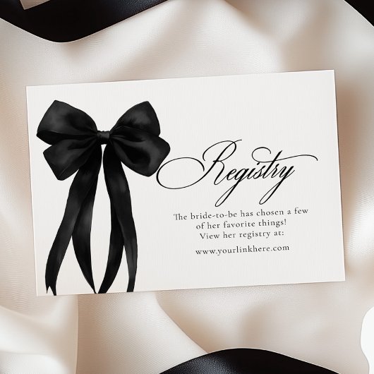 Black Bow Bridal Shower Registry Informatiekaartje