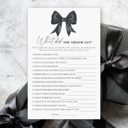 Black bow bridal shower What did the groom say 