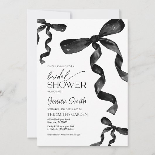 Black Bow Bruids Douche Uitnodiging (Voorkant)