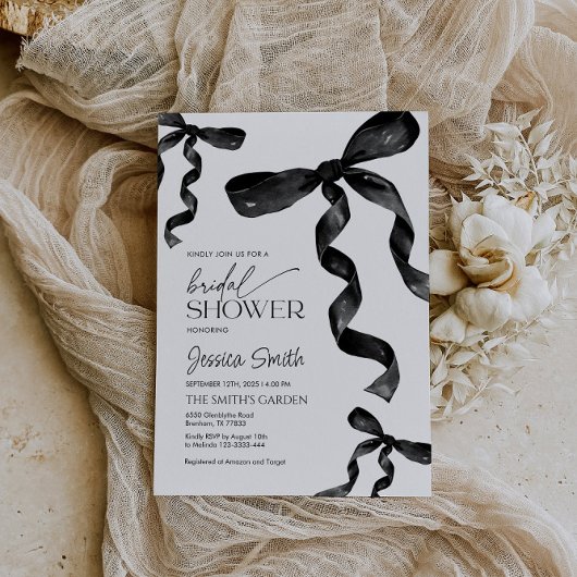 Black Bow Bruids Douche Uitnodiging