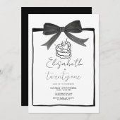 Black Bow Cake Ribbon 21e verjaardag Uitnodiging (Voorkant / Achterkant)