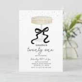 Black Bow Champagne Glass Party Invite Kaart (Staand voorkant)