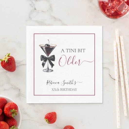 Black Bow Cherry Drink 'A tini bit Older' Birthday Servet (Insitu)