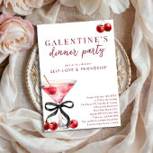 Black Bow Cherry Martini Galentines Dinner Party Kaart