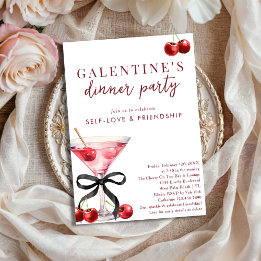 Black Bow Cherry Martini Galentines Dinner Party Kaart