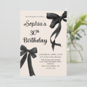 Black Bow Coquette 30e verjaardag Uitnodiging (Staand voorkant)