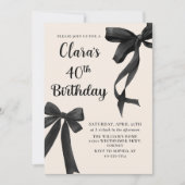 Black Bow Coquette 40e verjaardag Uitnodiging (Voorkant)