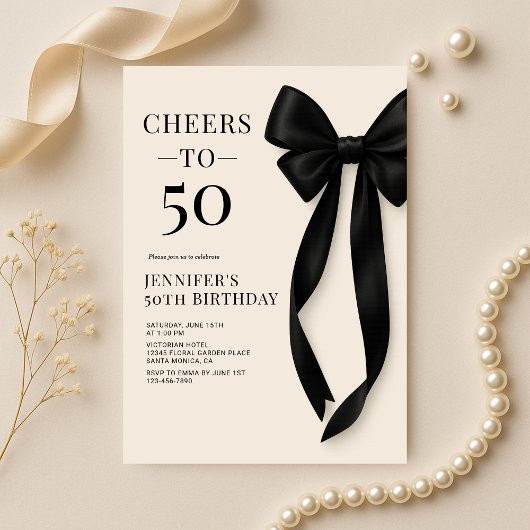 Black Bow Coquette 50ste verjaardag Kaart