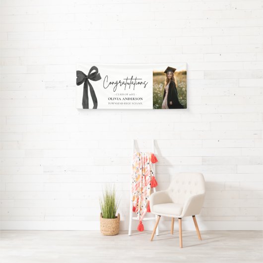 Black Bow Coquette Afstuderen gefeliciteerd Spandoek (Insitu)