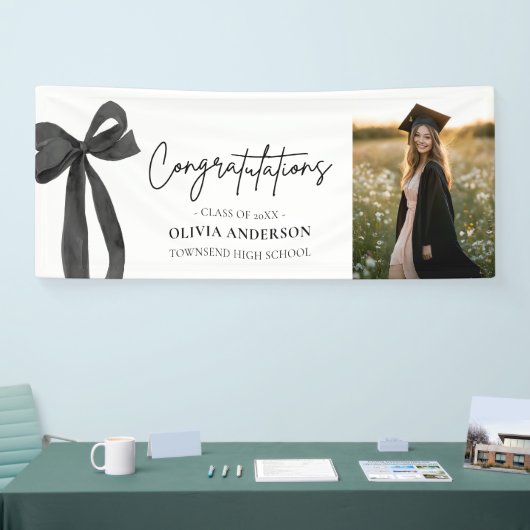 Black Bow Coquette Afstuderen gefeliciteerd Spandoek (Beurs)