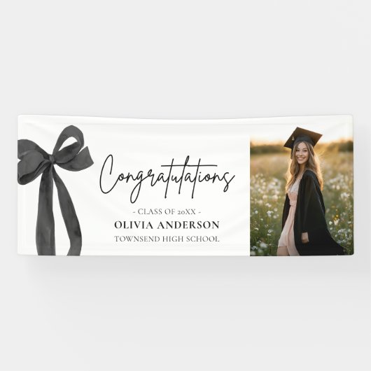 Black Bow Coquette Afstuderen gefeliciteerd Spandoek (Horizontaal)