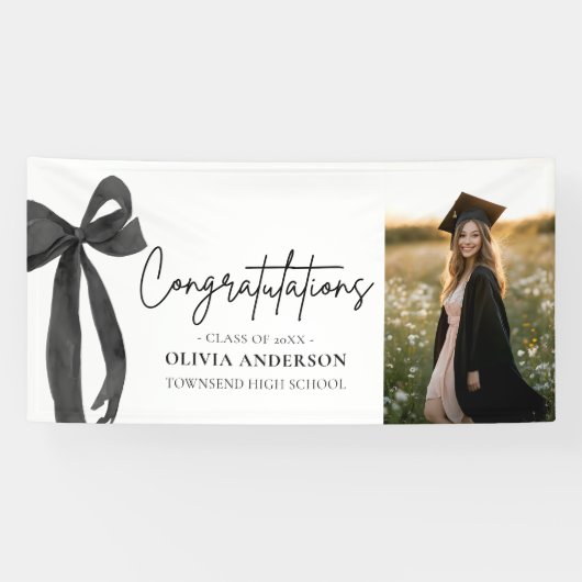 Black Bow Coquette Afstuderen gefeliciteerd Spandoek (Horizontaal)