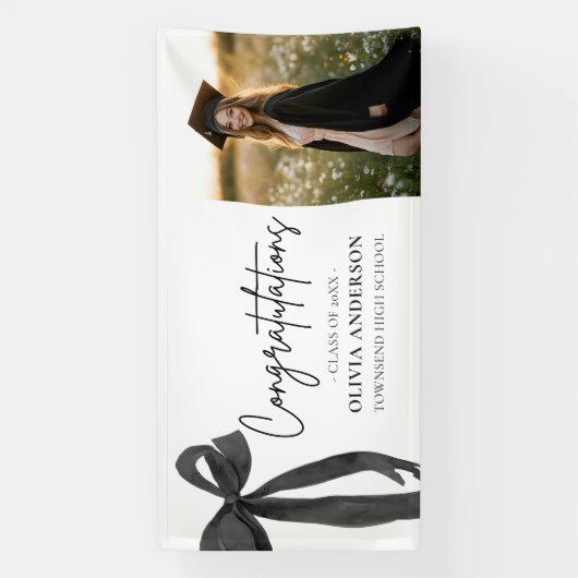 Black Bow Coquette Afstuderen gefeliciteerd Spandoek (Verticaal)