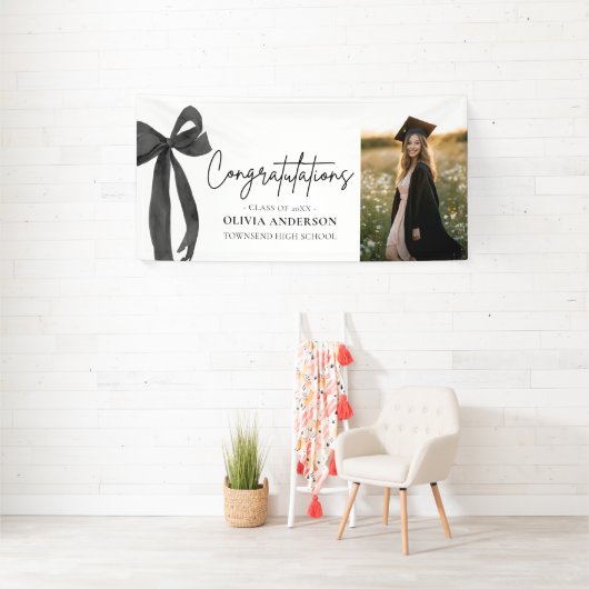 Black Bow Coquette Afstuderen gefeliciteerd Spandoek (Insitu)