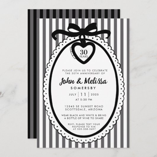 Black Bow Coquette Anniversary Party Invitation Kaart (Voorkant / Achterkant)